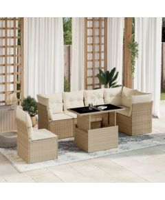 vidaXL 7-cz. zestaw wypoczynkowy do ogrodu, z poduszkami, beżowy Dārza mēbeļu komplekti