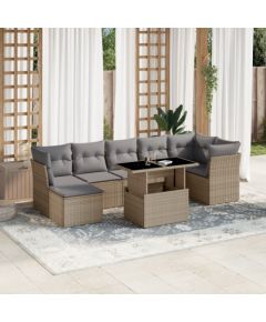 vidaXL 8-cz. zestaw mebli ogrodowych z poduszkami, beżowy, polirattan Dārza mēbeļu komplekti