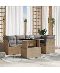 vidaXL 6-cz. zestaw mebli ogrodowych z poduszkami, beżowy, polirattan Dārza mēbeļu komplekti