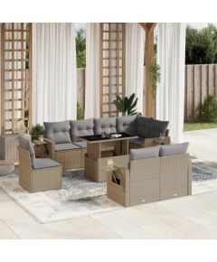 vidaXL 9-cz. zestaw mebli ogrodowych z poduszkami, beżowy, polirattan Dārza mēbeļu komplekti