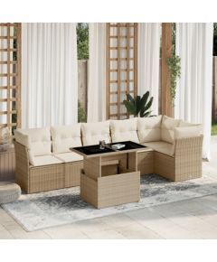 vidaXL 7-cz. zestaw wypoczynkowy do ogrodu, z poduszkami, beżowy Dārza mēbeļu komplekti