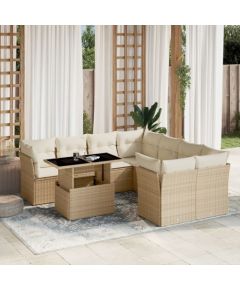 vidaXL 9-cz. zestaw mebli ogrodowych z poduszkami, beżowy, polirattan Dārza mēbeļu komplekti