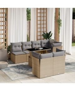 vidaXL 8-cz. zestaw mebli ogrodowych z poduszkami, beżowy, polirattan Dārza mēbeļu komplekti