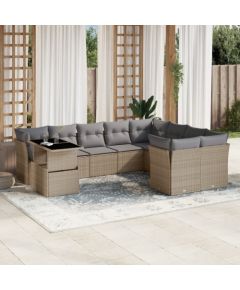 vidaXL 10-cz. zestaw mebli ogrodowych z poduszkami, beżowy, polirattan Dārza mēbeļu komplekti