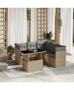 vidaXL 6-cz. zestaw mebli ogrodowych z poduszkami, beżowy, polirattan Dārza mēbeļu komplekti