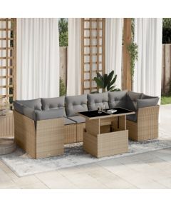 vidaXL 8-cz. zestaw mebli ogrodowych z poduszkami, beżowy, polirattan Dārza mēbeļu komplekti