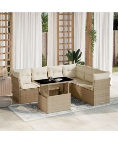 vidaXL 7-cz. zestaw wypoczynkowy do ogrodu, z poduszkami, beżowy Dārza mēbeļu komplekti