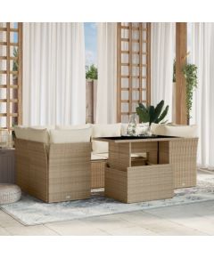 vidaXL 7-cz. zestaw wypoczynkowy do ogrodu, z poduszkami, beżowy Dārza mēbeļu komplekti