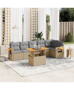 vidaXL 7-cz. zestaw wypoczynkowy do ogrodu, z poduszkami, beżowy Dārza mēbeļu komplekti