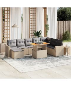 vidaXL 9-cz. zestaw mebli ogrodowych z poduszkami, beżowy, polirattan Dārza mēbeļu komplekti