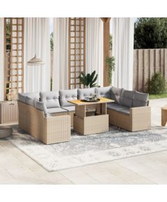 vidaXL 10-cz. zestaw mebli ogrodowych z poduszkami, beżowy, polirattan Dārza mēbeļu komplekti