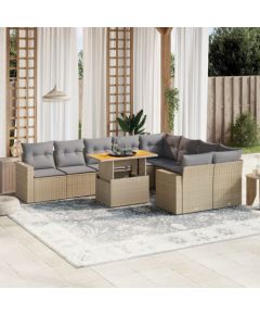 vidaXL 10-cz. zestaw mebli ogrodowych z poduszkami, beżowy, polirattan Dārza mēbeļu komplekti