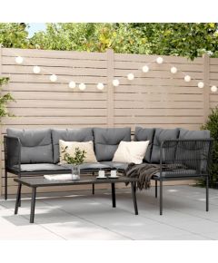 vidaXL Ogrodowy zestaw mebli z poduszkami, czarny, stal i textilene Dārza mēbeļu komplekti