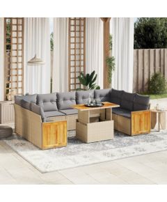 vidaXL 10-cz. zestaw mebli ogrodowych z poduszkami, beżowy, polirattan Dārza mēbeļu komplekti