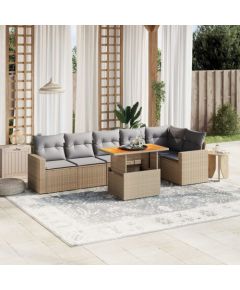 vidaXL 7-cz. zestaw wypoczynkowy do ogrodu, z poduszkami, beżowy Dārza mēbeļu komplekti