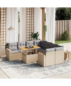 vidaXL 9-cz. zestaw mebli ogrodowych z poduszkami, beżowy, polirattan Dārza mēbeļu komplekti
