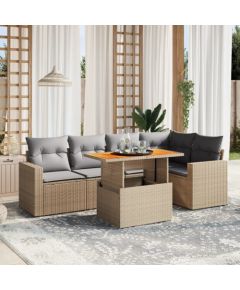 vidaXL 6-cz. zestaw mebli ogrodowych z poduszkami, beżowy, polirattan Dārza mēbeļu komplekti