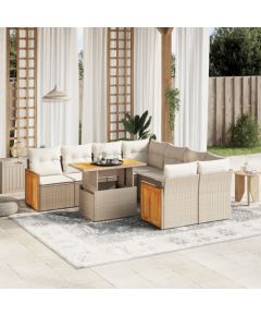 vidaXL 9-cz. zestaw mebli ogrodowych z poduszkami, beżowy, polirattan Dārza mēbeļu komplekti