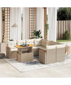 vidaXL 9-cz. zestaw mebli ogrodowych z poduszkami, beżowy, polirattan Dārza mēbeļu komplekti