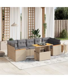 vidaXL 8-cz. zestaw mebli ogrodowych z poduszkami, beżowy, polirattan Dārza mēbeļu komplekti