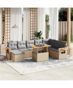 vidaXL 9-cz. zestaw mebli ogrodowych z poduszkami, beżowy, polirattan Dārza mēbeļu komplekti