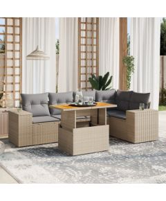 vidaXL 6-cz. zestaw mebli ogrodowych z poduszkami, beżowy, polirattan Dārza mēbeļu komplekti