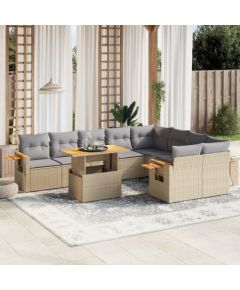 vidaXL 10-cz. zestaw mebli ogrodowych z poduszkami, beżowy, polirattan Dārza mēbeļu komplekti