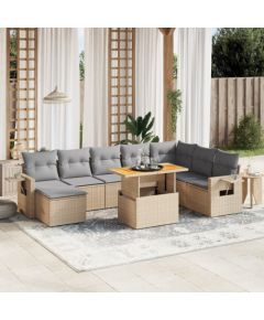 vidaXL 9-cz. zestaw mebli ogrodowych z poduszkami, beżowy, polirattan Dārza mēbeļu komplekti