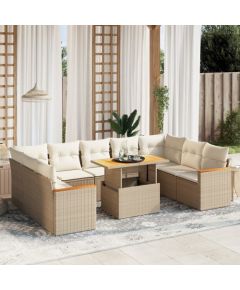 vidaXL 10-cz. zestaw mebli ogrodowych z poduszkami, beżowy, polirattan Dārza mēbeļu komplekti