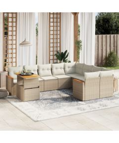 vidaXL 10-cz. zestaw mebli ogrodowych z poduszkami, beżowy, polirattan Dārza mēbeļu komplekti