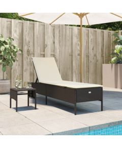 vidaXL Leżak ze stolikiem i poduszką, brązowy, polirattan Шезлонги и пляжные стулья