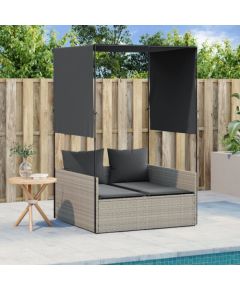 vidaXL Podwójna leżanka z daszkiem i zasłonami, jasnoszary polirattan Шезлонги и пляжные стулья