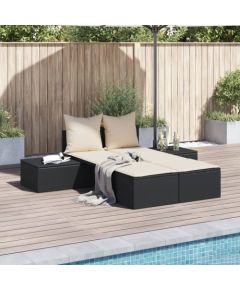 vidaXL Podwójna leżanka z poduszkami, czarna, polirattan Шезлонги и пляжные стулья