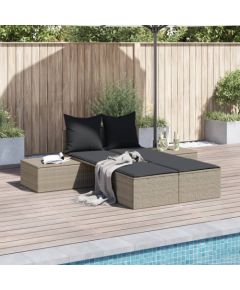 vidaXL Podwójna leżanka z poduszkami, jasnoszara, polirattan Шезлонги и пляжные стулья