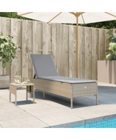 vidaXL Leżak ze stolikiem i poduszką, beżowy, polirattan Шезлонги и пляжные стулья