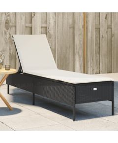 vidaXL Leżak z poduszką, czarny, polirattan Шезлонги и пляжные стулья