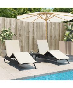vidaXL Leżaki ze stolikiem, 2 szt., czarne, polirattan Шезлонги и пляжные стулья