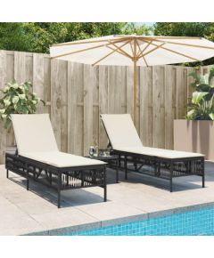 vidaXL Leżaki ze stolikiem, 2 szt., czarne, polirattan Шезлонги и пляжные стулья