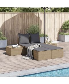 vidaXL Podwójna leżanka z poduszkami, beżowa, polirattan Шезлонги и пляжные стулья