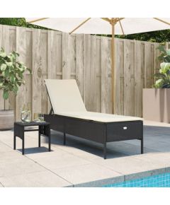vidaXL Leżak ze stolikiem i poduszką, czarny, polirattan Шезлонги и пляжные стулья