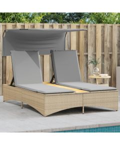 vidaXL Podwójna leżanka z zadaszeniem i poduszkami, mieszany beż Шезлонги и пляжные стулья