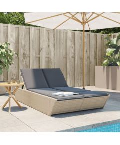 vidaXL Podwójna leżanka z poduszkami, beżowa, polirattan Шезлонги и пляжные стулья