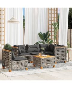 vidaXL 6-cz. zestaw mebli ogrodowych z poduszkami, szary, polirattan Dārza mēbeļu komplekti