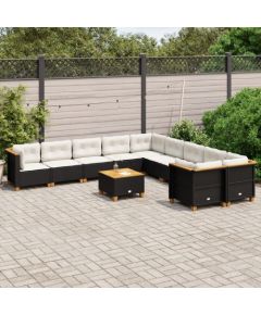 vidaXL 11-cz. zestaw wypoczynkowy do ogrodu, poduszki czarny rattan PE Dārza mēbeļu komplekti