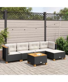 vidaXL 6-cz. zestaw mebli ogrodowych z poduszkami, czarny polirattan Dārza mēbeļu komplekti