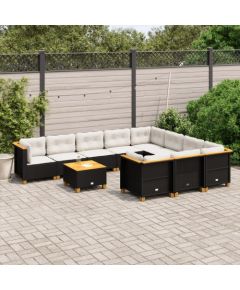 vidaXL 11-cz. zestaw wypoczynkowy do ogrodu, poduszki czarny rattan PE Dārza mēbeļu komplekti