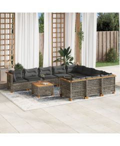 vidaXL 11-cz. zestaw mebli ogrodowych z poduszkami, szary rattan PE Dārza mēbeļu komplekti