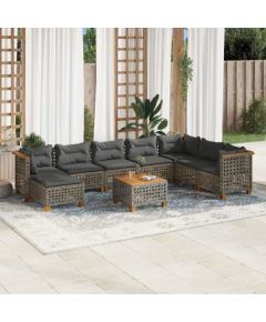 vidaXL 9-cz. zestaw mebli ogrodowych z poduszkami, szary, polirattan Dārza mēbeļu komplekti