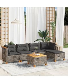 vidaXL 6-cz. zestaw mebli ogrodowych z poduszkami, szary, polirattan Dārza mēbeļu komplekti