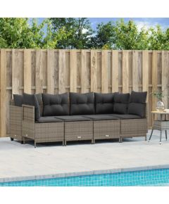 vidaXL 5-cz. zestaw wypoczynkowy do ogrodu, poduszki, szary rattan PE Dārza mēbeļu komplekti